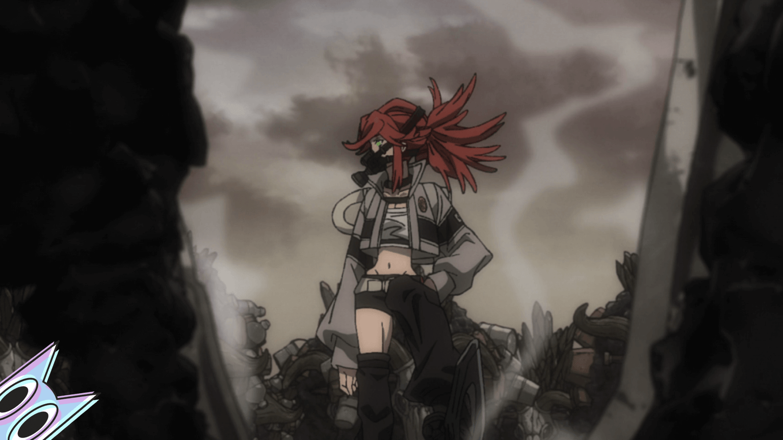 A Giver Riyo em uma pose de batalha com sua tesoura The Ripper, na análise do episódio 4 de Gachiakuta.