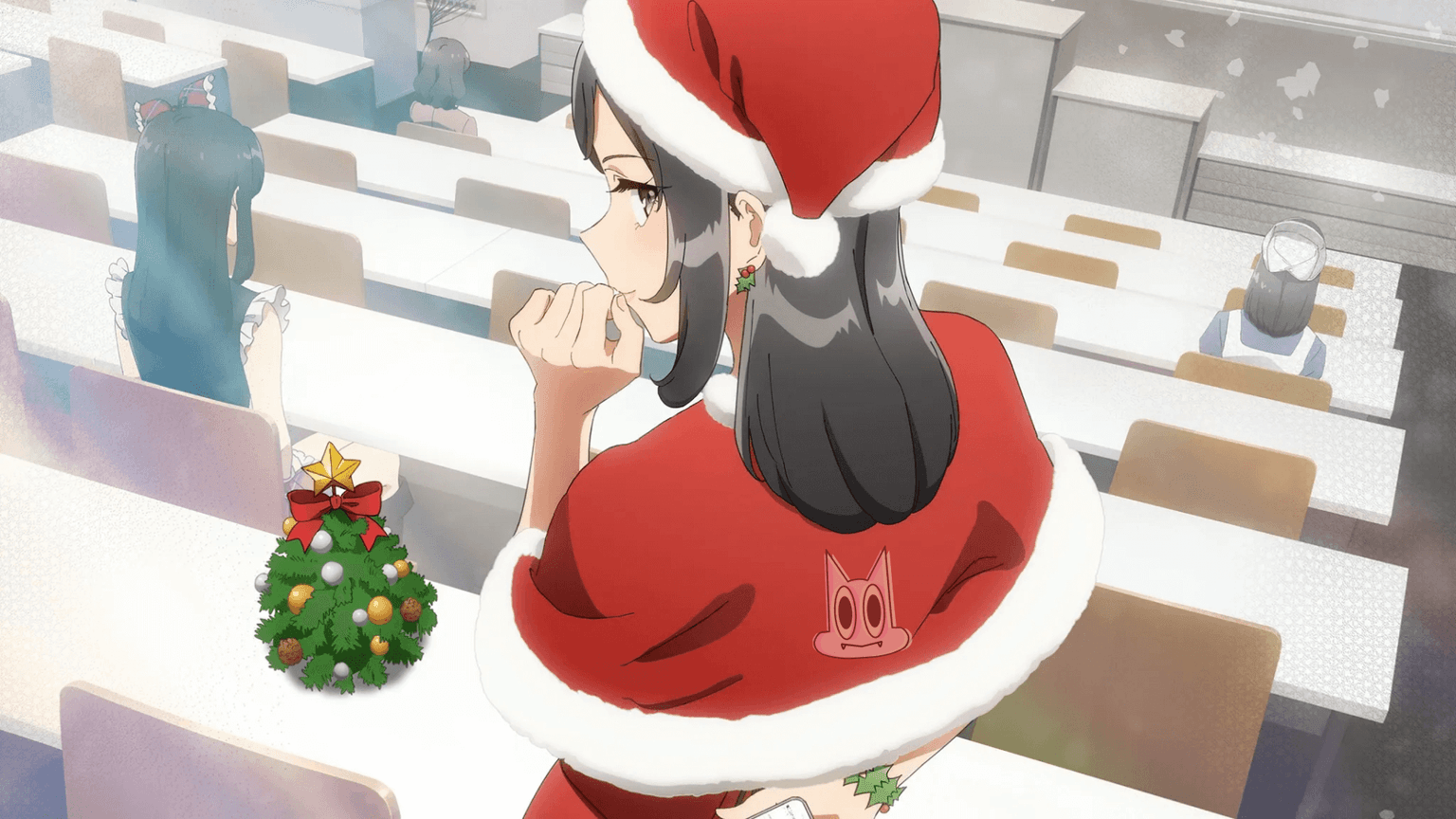 Mai Sakurajima de Mamãe Noel em uma arte promocional da nova temporada de Rascal Does Not Dream.