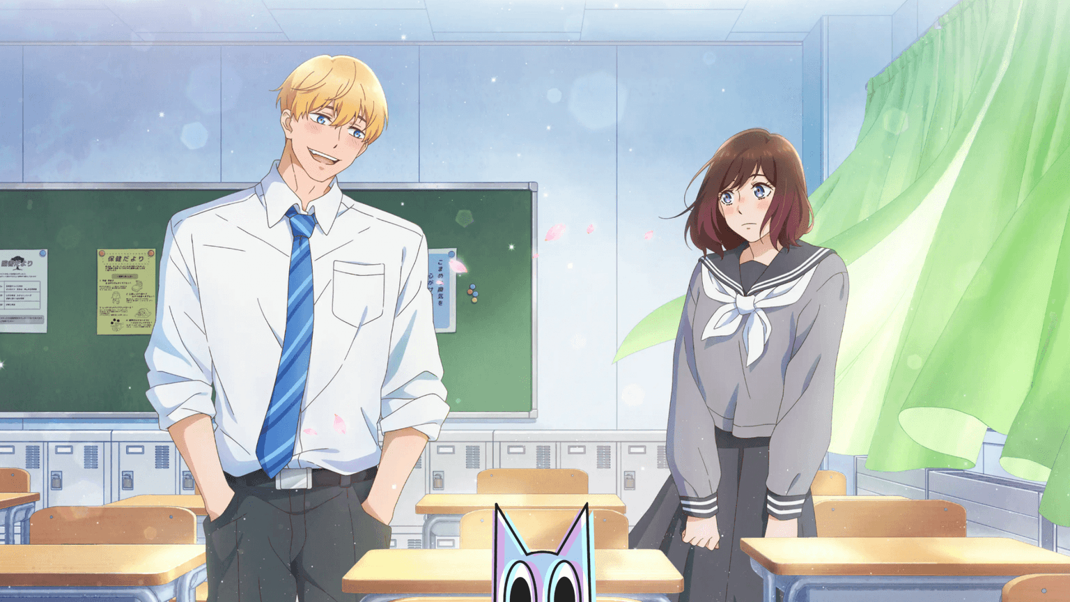 Satsuki e o idol Iori no pôster oficial do anime shoujo A Star Brighter Than the Sun.
