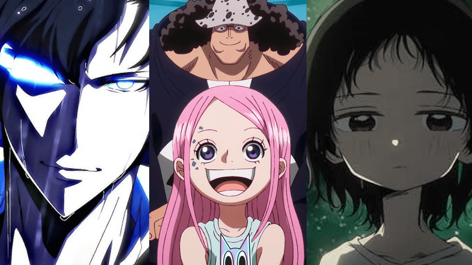 Montagem com Sung, Kuma, Bonney e Shizuka Kuze, com o logo do Anilore.