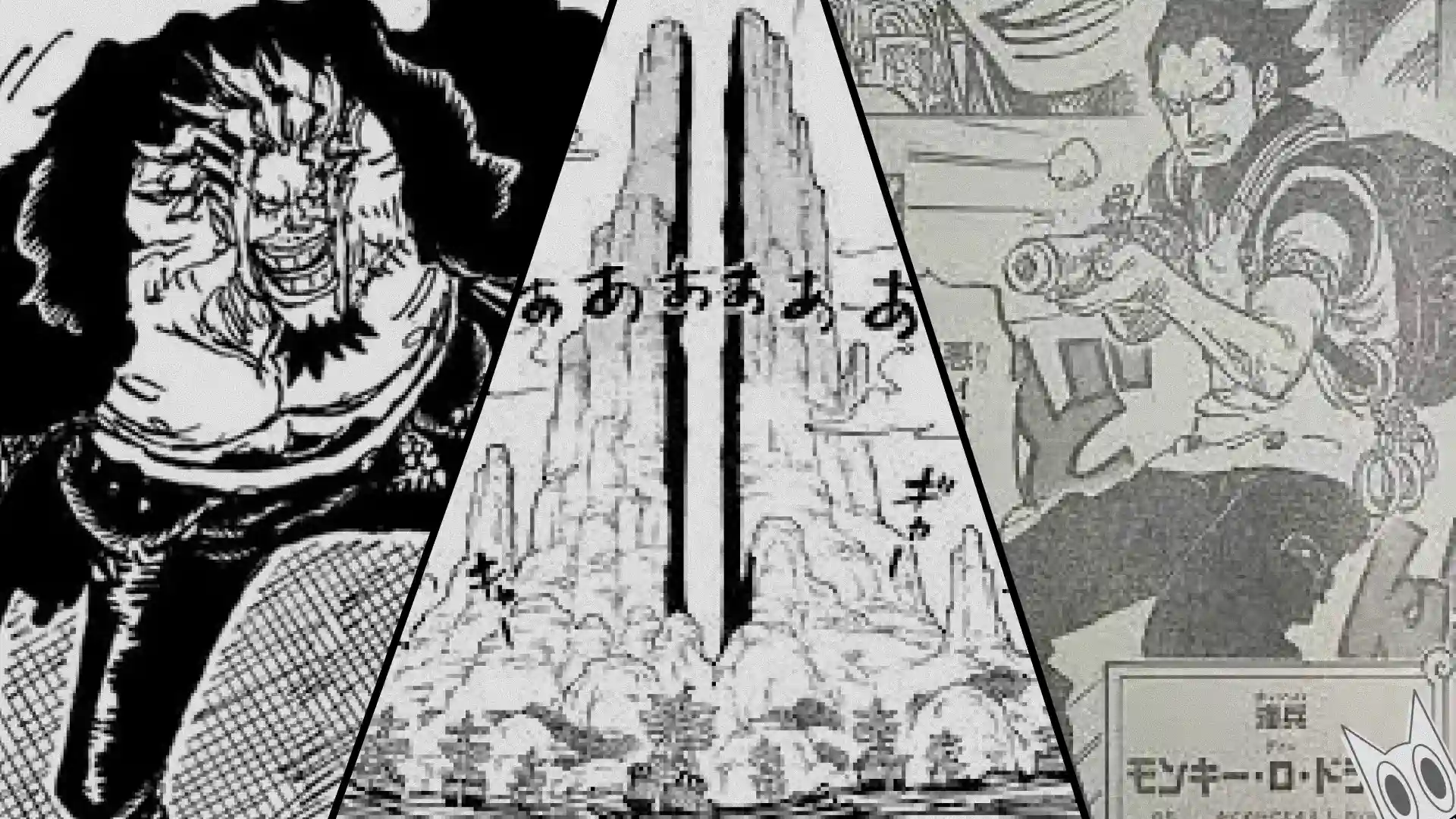 Montagem chocante com o jovem Monkey D. Dragon em uniforme da Marinha, Rocks D. Xebec e God Valley ilustrando os spoilers do capítulo 1159 de One Piece.