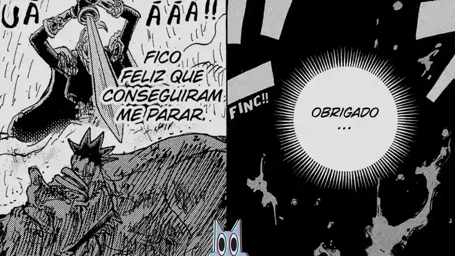 Rocks D. Xebec caído diante de Garling antes de ser morto, agradecendo por ter sido parado, na análise do capítulo 1166 de One Piece.