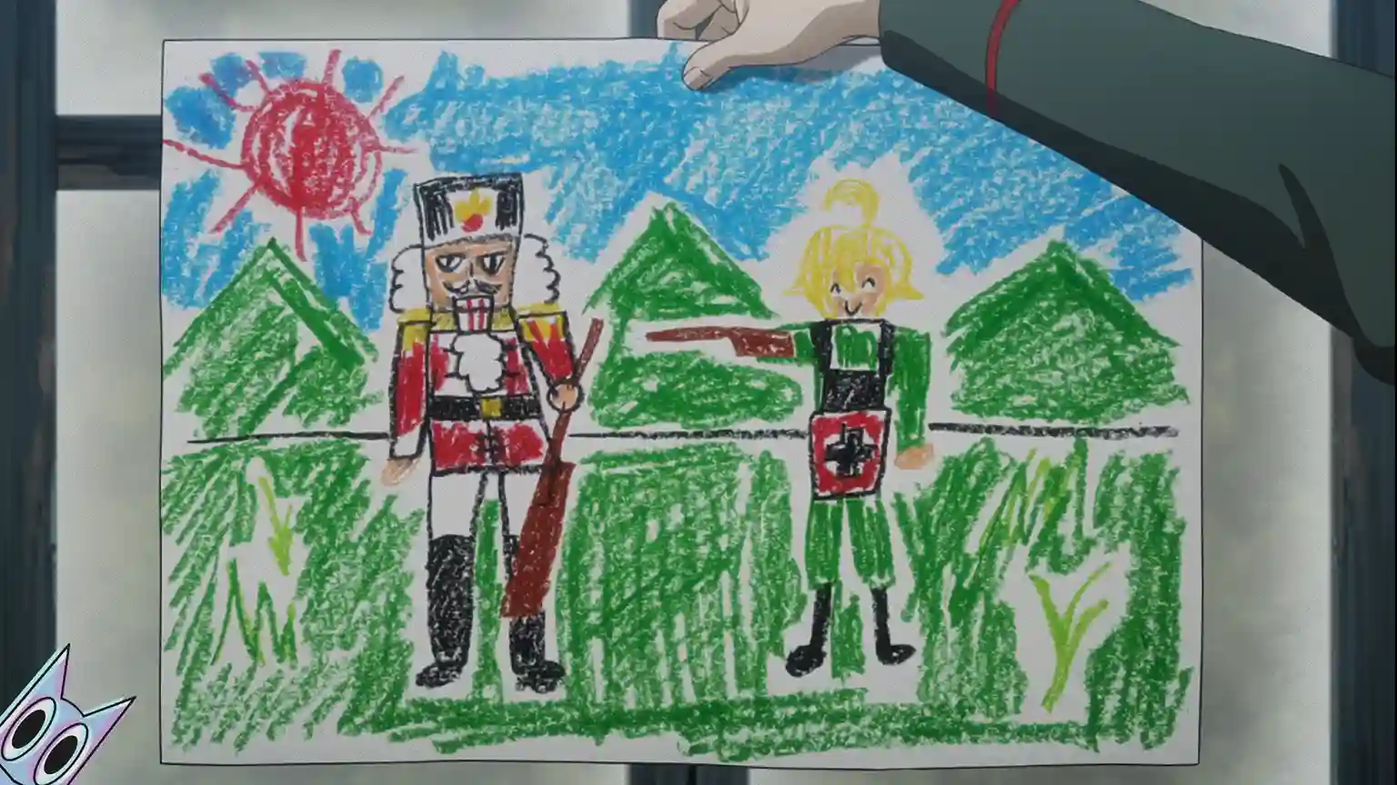 Tanya Degurechaff e Being X em um desenho de papel, no episódio final da 2ª temporada.