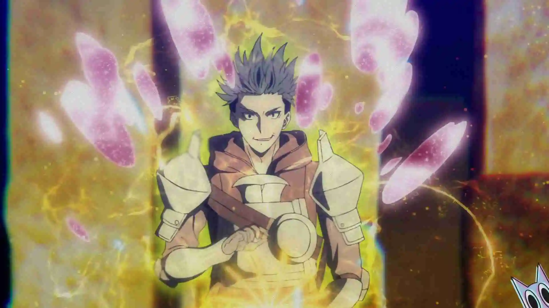 Arte promocional do anime Overgeared com o protagonista Grid e o universo do jogo Satisfy, exibido na Crunchyroll.